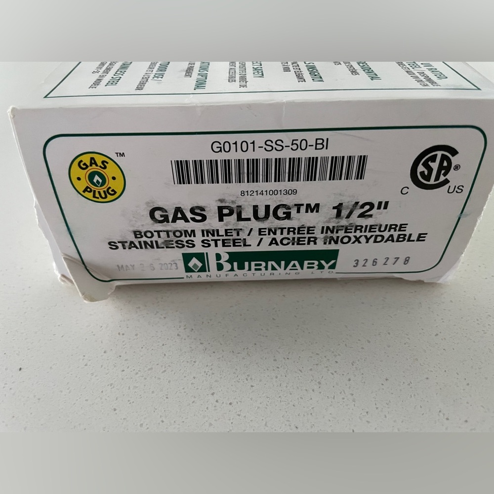 Gas Plug 1/2" Stainless Steel